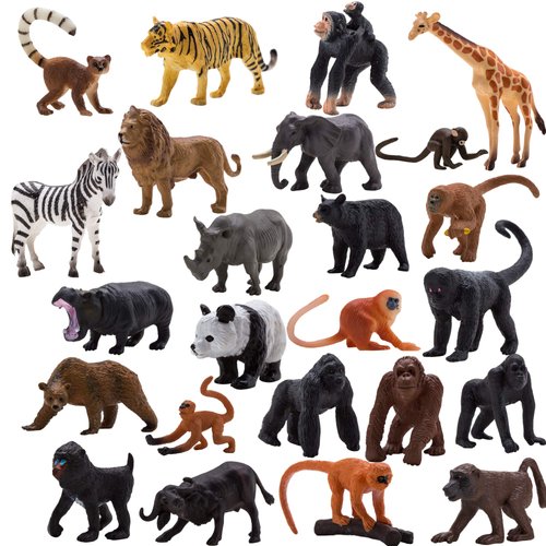 Animals Figures,24 Pcs Realistic Animal Toy Set with Lion,Panda,Monkey,Zebra,Tiger,Elephant,Giraffe etc,Cake Toppers Birthday Gift for Kids