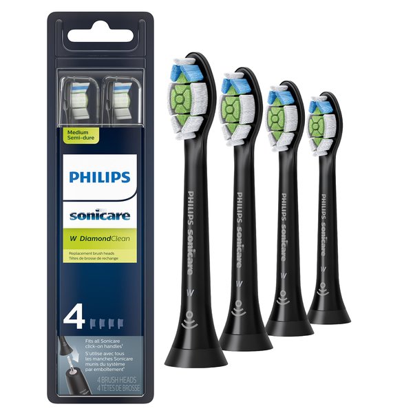 Philips Sonicare Genuine W DiamondClean Toothbrush Heads, 4 Brush Heads, Black, HX6064/95