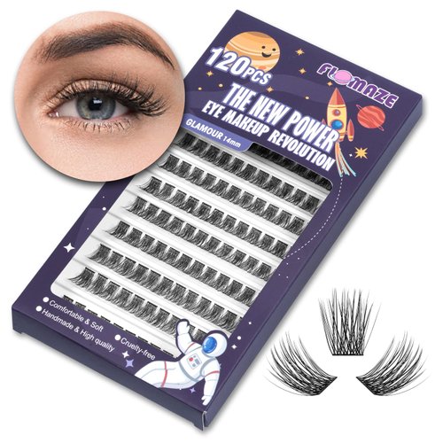FLOMAZE Lash Clusters 120 Clusters DIY Eyelash Extension Natural Look Lightweight Comfortable Handmade Reusable Individual Lashes False Eyelashes DIY at Home (Glamour-Mixed)