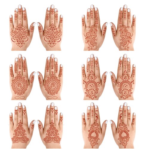 6 Sheets Henna Tattoo Stickers Brown Waterproof temporary hand tattoo stickers Red Ink Henna Tatt...