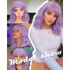 YYHR Natural Wavy Wig with Air Bangs Short Bob Loose Wavy Wig Curly Wavy Shoulder Length Bob Synthetic Cosplay Wig for Girl Colorful Costume Wigs (Purple)
