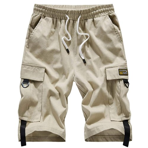 Msmsse Women's Casual Cargo Shorts Elastic Waist Drawstring Cotton Loose Fit Outdoor Hiking Shorts Khaki US 8-10