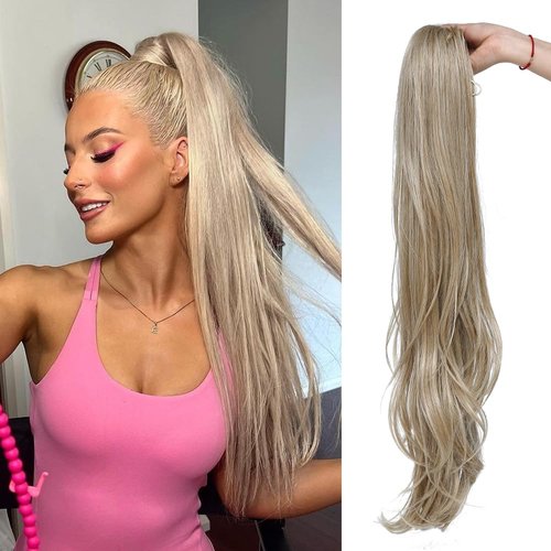 YOLANFAIRY 32 Inch Long Straight Drawstring Ponytail Extension Synthetic Hair Extensions Ponytail...