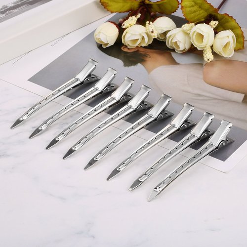 24 Pieces Duck Bill Hair Clips 3.5 Inches Duckbill Hair Clips Metal Alligator Curl Clips for Women Styling Sectioning Long Hair Sectioning Clips with Holes