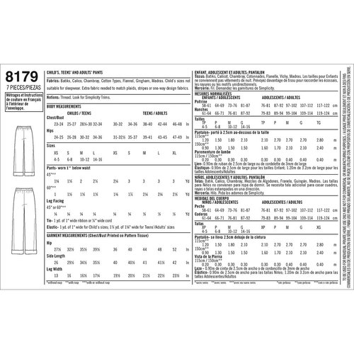 Simplicity 8179 Easy-to-Sew Children, Teen and Adult Pajama Pants Sewing Pattern in Sizes A (XS-XL)