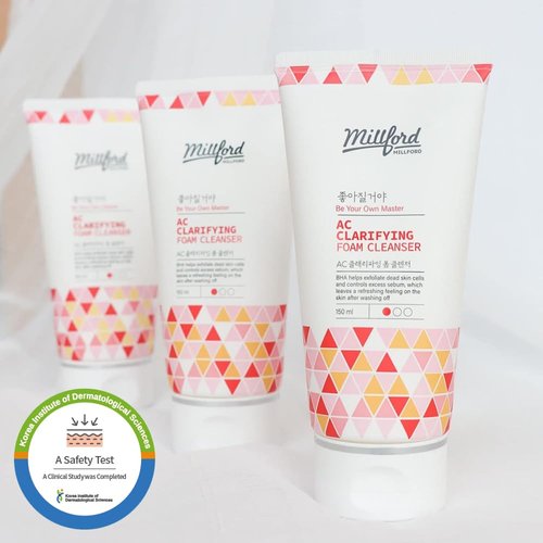 Millford AC Clarifying Foam Cleanser 150ml/5.1 fl.Oz, Daily Facial Cleanser for Oily Skin, Unscented, Salicylic Cleanser, BHA, Korean Skincare