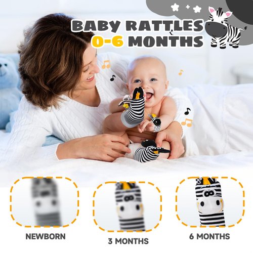 Baby Toys 0-6 Months,High Contrast Baby Toys for Newborn,Black and White Baby Toys,Infant Rattle Socks and Wrist Toy,Newborn Toys 0 3 Months Brain Development,0-6 Months Babies Boy Girl Gift