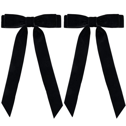 2PCS Velvet Hair Bows Ribbon Hair Clips, Alligator Hair Pins, Ponytail Holder Accessories Sides Metal Hair Bow Barrettes Hair Accessories for Women Girls Kids (Black)