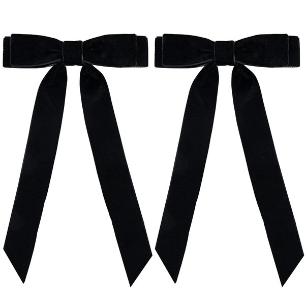 2PCS Velvet Hair Bows Ribbon Hair Clips, Alligator Hair Pins, Ponytail Holder Accessories Sides Metal Hair Bow Barrettes Hair Accessories for Women Girls Kids (Black)