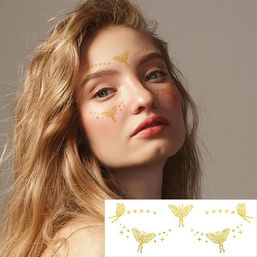 VIWIEU Glitter Butterfly Rose Face Tattoos Temporary for Women and Girls 10 Sheets, Gold Metallic Face Eye Makeup Stickers for Fairy, Princess, Halloween Costume, Christmas, NYE Festival Party Favors