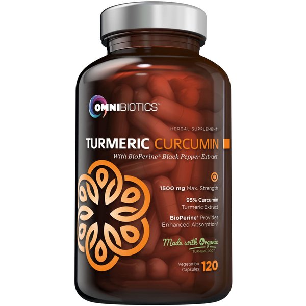 Organic Turmeric Curcumin Supplement 1500mg with BioPerine | 95% Standardized Curcuminoid Extract & Organic Root Powder with Piperine Black Pepper Fruit (10mg), 120 Vegetarian Capsules
