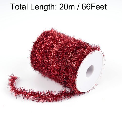 WBCBEC 66 Feet Christmas Tinsel Garland Metallic Holiday Tinsel Garland Twist Tinsel Thin Glitter Tinsel Garland Decoration for Christmas Tree,Wedding Birthday Party Decorations Supplies (Red)