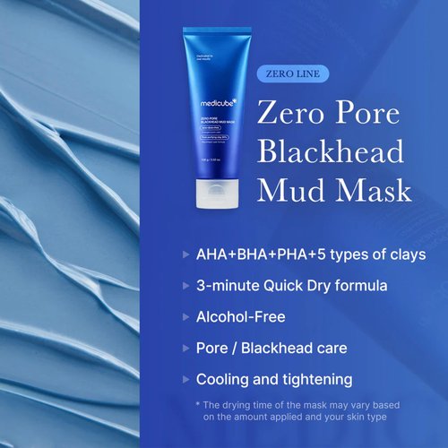 Medicube Zero Pore Blackhead Mud Facial Mask - Skin Cooling & Pore Tightening - 3 Minute Quick Dry Formula with AHA, BHA, PHA, and Pore-Purifying Clay - Korean Face Mask 3.52 oz