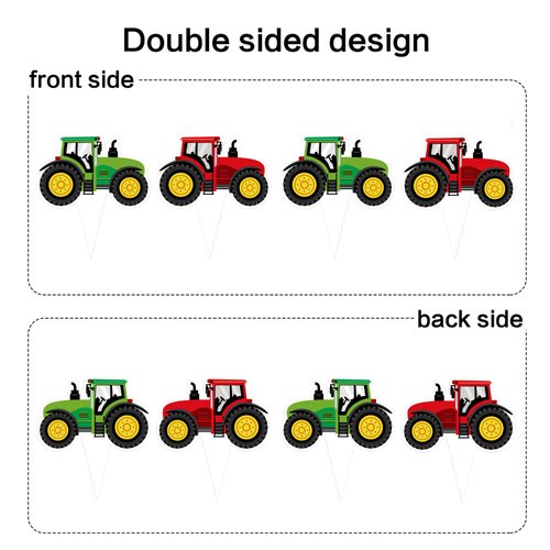 Ercadio 24 PCS Double Sided Tractor Cupcake Toppers Boy's Birthday Cupcake Toppers Decoration of Farm Party Decoration Tractor Theme Party Decor Supplies