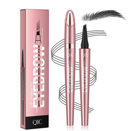 Microblading Eyebrow Pen - 4 Fork Tip Waterproof Eyebrow Pencil for Women, Long Lasting, Natural-Looking 3D Eyebrow Pencil (04 Black)