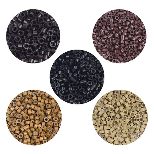 1000 Pcs Silicone Lined Micro Rings Links Beads 5mm Lined Beads for Hair Extensions Tool (Black+Dark Brown+Brown+Dark Blonde+Blonde)