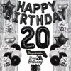 20th Birthday Party Decorations Black 20 Year Old Birthday Decorations Kit for Men Women Happy Birthday Banner Balloon Sash Cake Topper Silver Fringe Curtain Star Heart Balloon 20th Birthday Supplies