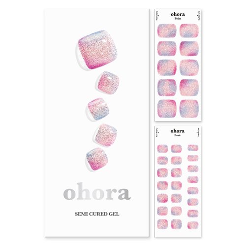 ohora Semi-Cured Gel Pedicure Strips 34pcs(P Neverland) - Includes 16 Solid Color, 14 Accent Wraps, 2 Prep Pads, Nail File & Wooden Stick