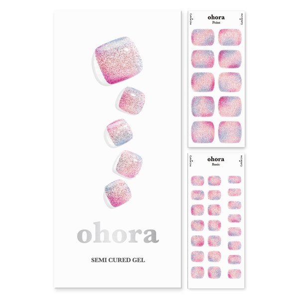 ohora Semi-Cured Gel Pedicure Strips 34pcs(P Neverland) - Includes 16 Solid Color, 14 Accent Wraps, 2 Prep Pads, Nail File & Wooden Stick