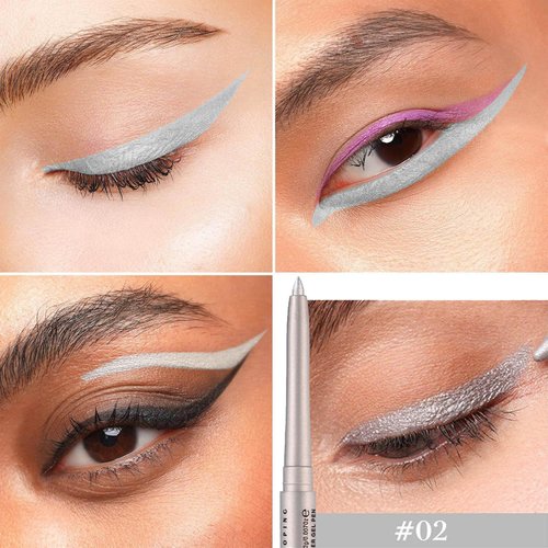 Mefyhtune Silver Cream Eyeliner Pencil Waterproof Retractable Silver Gel Eyeliner Smudge-proof Hypoallergenic (02#)