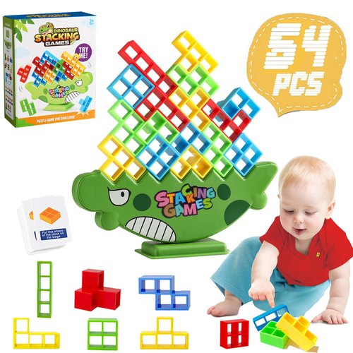 64pcs Tower Game Balance Stacking Blocks, Tower Balancing Stacking Board Games Building Blocks Puzzle Toy, Family Games Valentine's Day Birthday Gift for Kids Adults