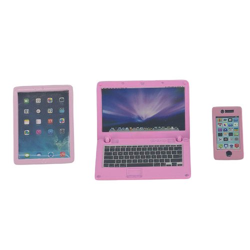 Dollhouse Decoration Miniature Accessories Dollhouse Computer Laptop Tablet Phone Simulation Accessories for Doll 1/6 1/12 Miniatures Play Set - 3 Pcs (3 Laptop-Pink)