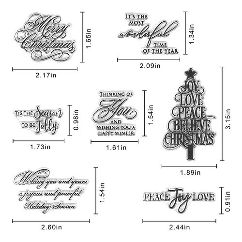 On-Airstore Merry Christmas Blessing Words Clear Stamps for Card Making Decoration DIY Scrapbooking, Christmas Handwriting Trees Transparent Rubber Seal Stamps for Photo Card Album Crafting Supplies
