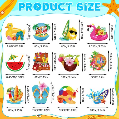 Geetery 12 Pcs Wooden Summer Themed Party Table Decorations Beach Table Sign Standing Centerpieces Beach Pool Party Decorations Summer Baby Shower Decorations for Luau Hawaii Beach Pool Party
