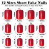 Bellelfin 240pcs Short Press on Nails Red Full Cover Short Square Glossy Fake Nails Acrylic Artificial False Nail Tips with 5 Sheets Adhesive Glue Tabs for Women and Girls Fingernails Design