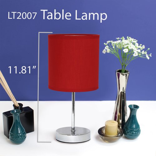 Simple Designs LT2007-RED Chrome Mini Basic Table Lamp with Fabric Shade, Red