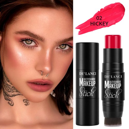 Creamy Blush Stick With Brush for Mature Skin/Lip/Eyes,Lightweight Luxuriously Blendable Rose Color Matte Multi Blush Stick for All Ages, Long Lasting Waterproof Cream Blush for Cheeks/Face #2