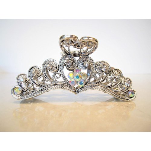 Generic Silver metal flower crystal hair claw clip bridal clip medium/fine hair