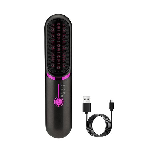 QUMOX Cordless Hair Straightener Brush, Portable Straightening Brush for Travel, Mini Hot Ionic Straightener Comb for Women, Ceramic Coating, Lightweight for Touch-ups (Charger Not Included)
