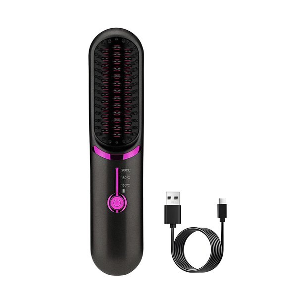 QUMOX Cordless Hair Straightener Brush, Portable Straightening Brush for Travel, Mini Hot Ionic Straightener Comb for Women, Ceramic Coating, Lightweight for Touch-ups (Charger Not Included)