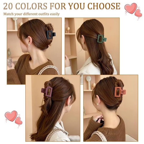 20 PCS Matte Hair Clips: 2 Inch Rectangle Non-Slip Clamps for All Hair Types - Strong Hold, Cute Colors for Women & Girls