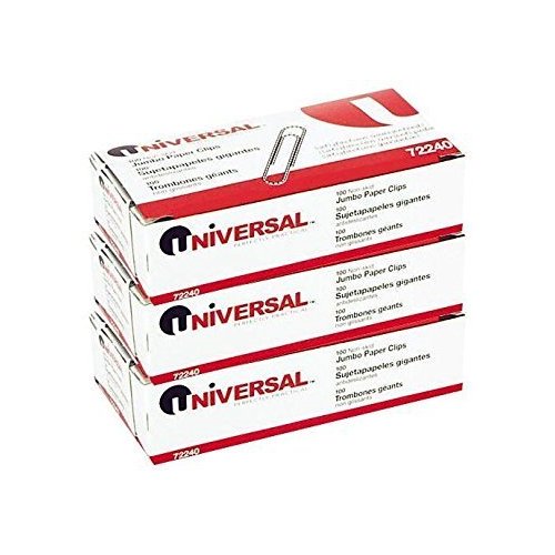 Universal Nonskid Paper Clips, Wire, Jumbo, Silver-100 ct, 3 pk
