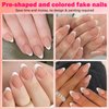 AddFavor French Tip Press on Nails Short Almond Fake Nails, 240pcs White French Nails Press on Almond Matte Pink Acrylic Nails with Adhesive Tabs for Women