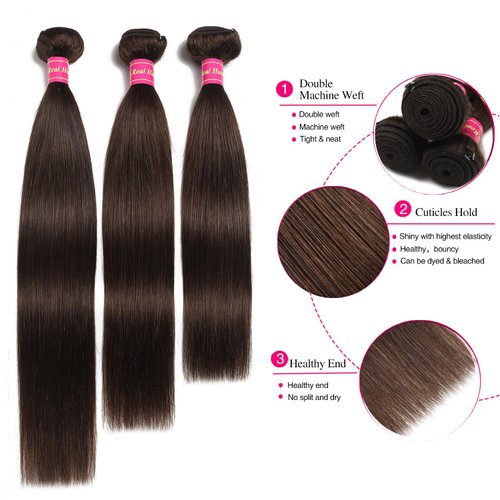 Straight Bundles Human Hair Brown - 12A Brazilian Virgin Hair Bundles Double Weft Weave 100G Unprocessed Bundles Human Hair Extensions For Black Women (16 18 20 Inch, 4 Medium Brown)