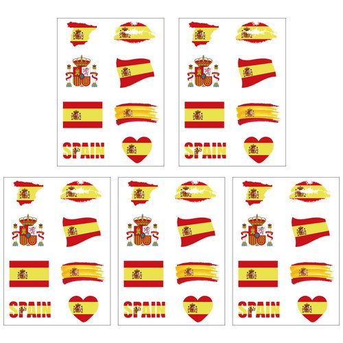 CARGEN National Flag Temporary Tattoos - 5 Sheets 8 Patterns Spain Flag Tattoos for Spanish Football Match World Cup Ball Game Great on Arm Face Shoulder for Kids Adults Party Festival