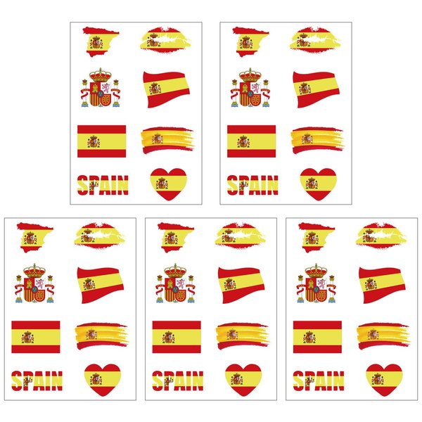 CARGEN National Flag Temporary Tattoos - 5 Sheets 8 Patterns Spain Flag Tattoos for Spanish Football Match World Cup Ball Game Great on Arm Face Shoulder for Kids Adults Party Festival