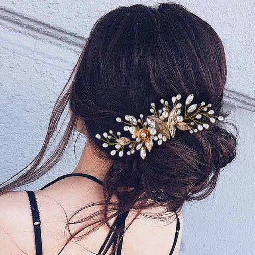 Jeairts Butterfly Bride Wedding Hair Comb Pearl Bridal Hair Pieces Flower Wedding Headpiece Crystal Bridal Hair Accessories for Women and Girls (Gold)