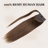 JIAMEISI Ponytail Extension Human Hair Wrap Around Clip in Hair Piece Ponytail Extension Human Hair Straight Ponytail Hair Extensions with Magic Paste 65G 14 Inch #4 Medium Brown