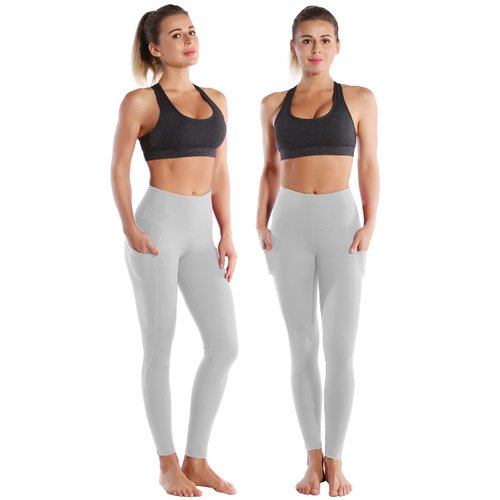BUBBLELIME 25"/26"/27"/28" Out Pockets High Waist Yoga Pants Women Leggings Cross Pockets Pants_LightGray XL_26" Inseam