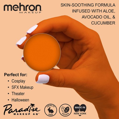 Mehron Makeup Paradise Makeup AQ Refill Size | Stage & Screen, Face & Body Painting, Beauty, Cosplay, and Halloween | Water Activated Face Paint, Body Paint, Cosplay Makeup .25 oz (7 ml) (Orange)
