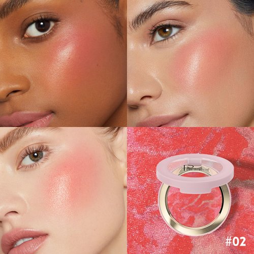 Baked Brighten Blush Powder, Marbleized Blush & Highlighter, Shimmery Powder Blush for Cheeks, Lightweight Creamy Natural Finish, Vegan & Cruelty-free