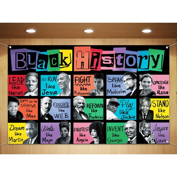 Sunwer Black History Month Photo Booth Backdrop Pan African American Famous People Banner School Classroom Bulletin Board Decoration (5.9×3.6ft)