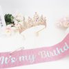 BAHABY Birthday Crown for Women It's My Birthday Sash & Rhinestone Tiara Set Princess Birthday Sash and Tiara for Women Birthday Decorations (Pink)
