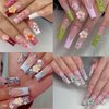 60Pcs Flower Nail Charms 3D Lovely Floral Nail Art Charms Gold Edge Flower Resin Nail Jewelry for Acrylic Nails Spring Cherry Blossoms Petals Nail Gems for Women Girls DIY Craft Nail Decorations