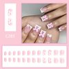24Pcs Bows Press on Nails Short Square Fake Nails White French Tip False Nails with Pink Bow Charms Stick on Nails Glossy Nude Pink Full Cover Glue on Nails for Women Acrylic Manicure Decoration