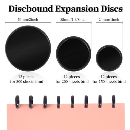36 Pieces (2",1-3/8",1") Black Discbound Discs Plastic Binder Rings Expansion Discs Notebooks Planner Discs Binder Accessories Disc Binder System Book Binding Discs for Planner Scrapbooking (Black)